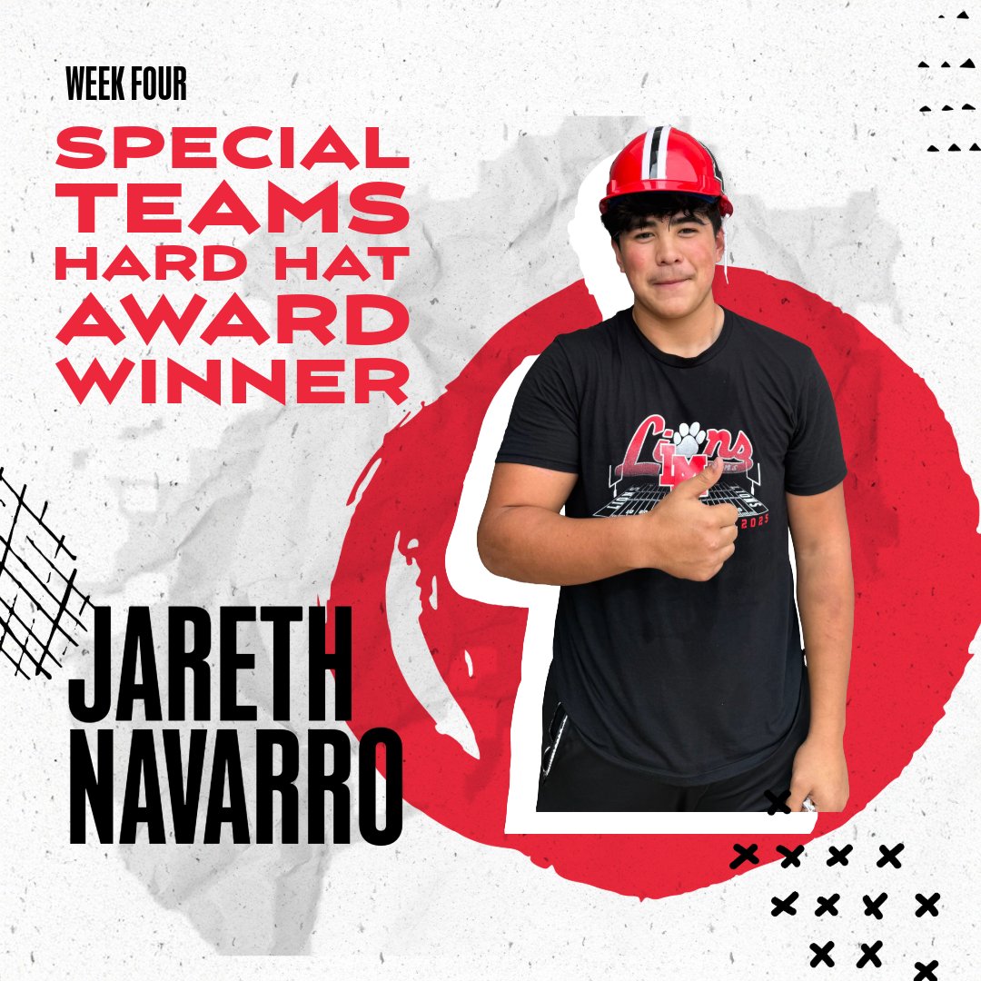 This week's Special Teams Player of the Week hard hat winner goes to the man in the middle on our punt. He blocked a huge field goal during the game against Kennedy last week! Keep up the hard work, Jareth!