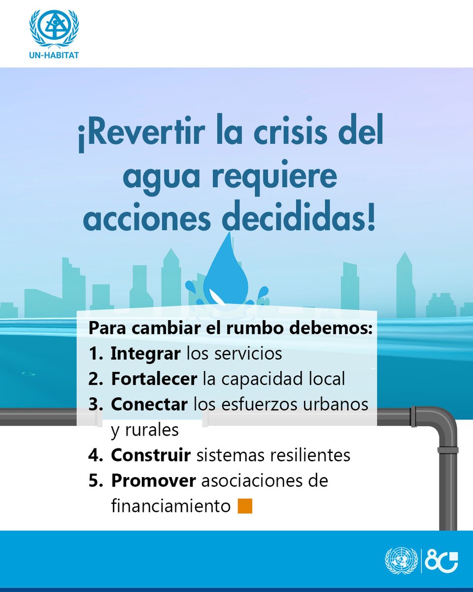 El agua y el saneamiento son clave para ciudades sostenibles. 🌎💧Por ello nuestro Plan Estratégico 2026-2029 propone integrar servicios, fortalecer capacidades locales, y conectar esfuerzos urbanos y rurales para acercarnos a soluciones resilientes. #UNGA80 #CiudadesODS