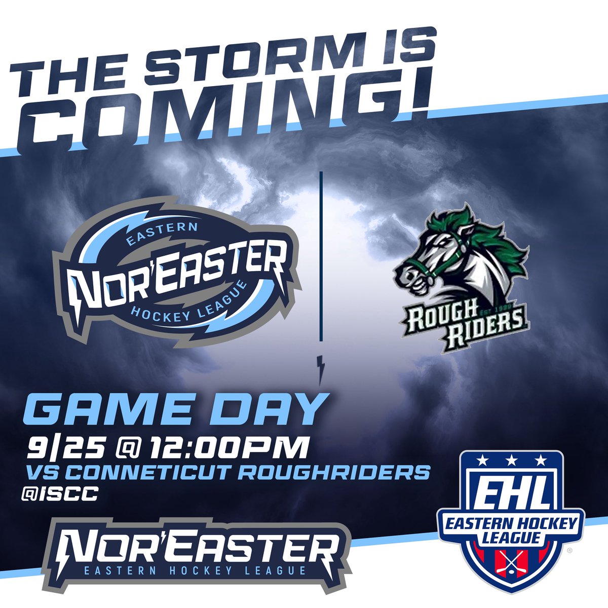 The wait is over 👊 Tomorrow, our Nor’Easter EHL team drops the puck on the 2025 season! 🏒🔥
⏰ 12:00 PM
🆚 CT RoughRiders
@ ISCC 
Time to set the tone for the season 💪

#noreasterjrhockey #jrhockey #ehlp #easternhockeyleaguepremier #easternhockeyleague #ehl #iscc #junior