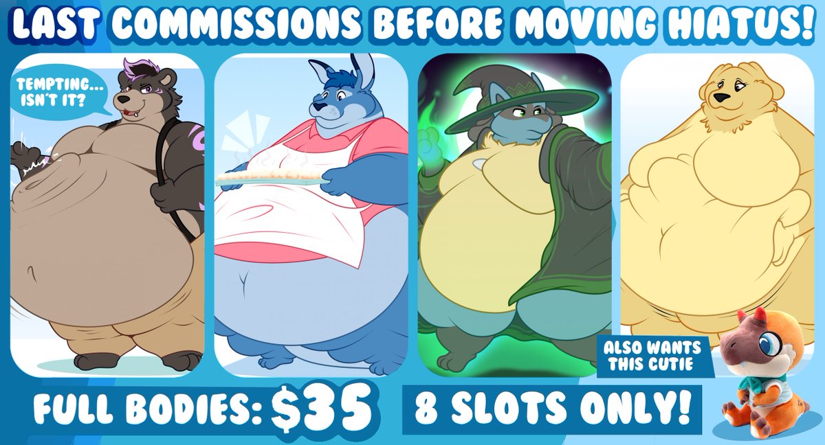 One last time i open commissions before i move out! People were interested and its been a long time since i opened them!

I'm still apartment hunting, but i'm decided on moving out soon.

oh also cause there's a cutie plushie i wanna get!
If you're interested, feel free to DM me!