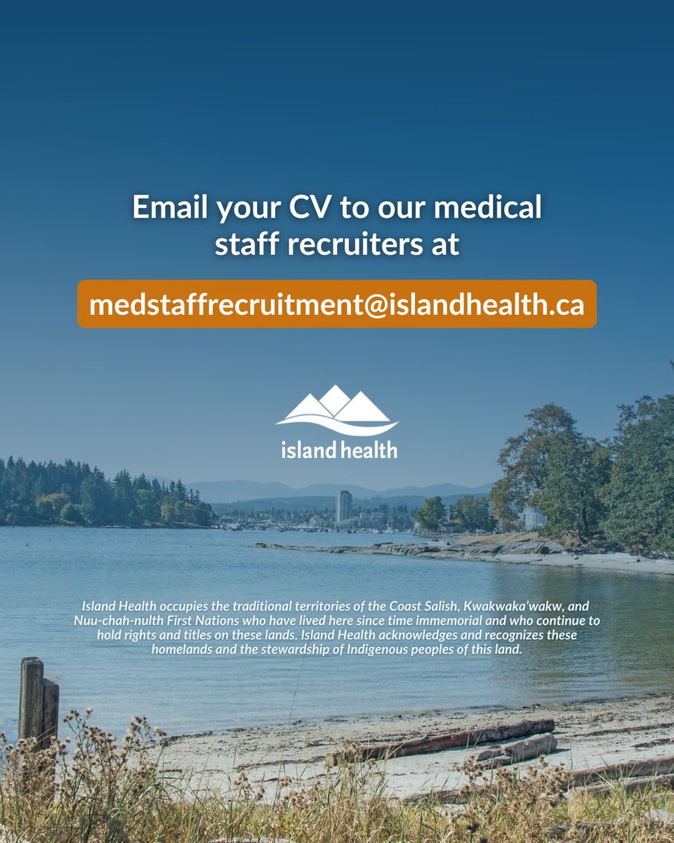 Radiologists, step into your next opportunity on Vancouver Island!

For more details, contact the medical staff recruitment team at medstaffrecruitment@islandhealth.ca

#FindYourPlace #DoctorsOfBC