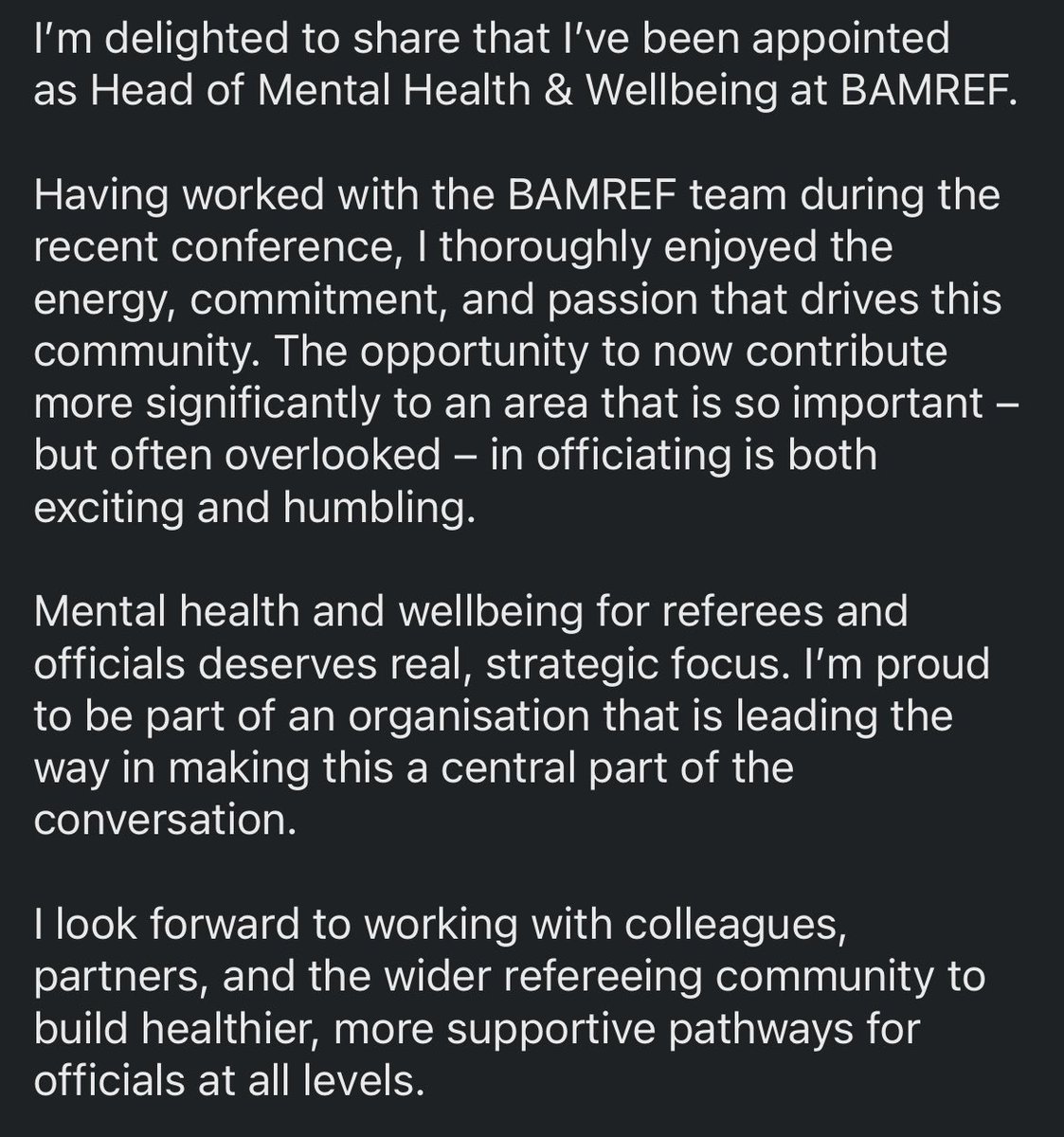 #MentalHealth #Wellbeing #Refereeing #BAMREF #Leadership