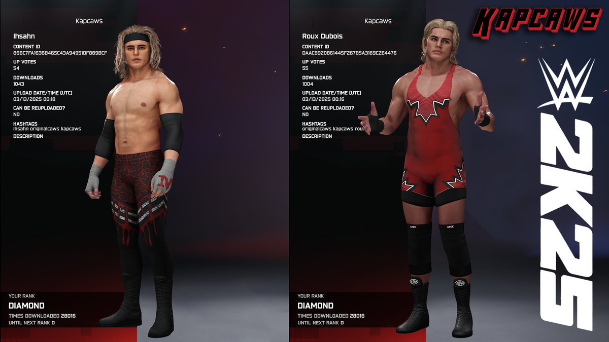 Hey Folks! I have 4 caws with over 1k DLs n I know this is small fry compared to some Caw Creators but as an Original Caw Creator I think am doing not bad! Thanks to all the folks who, like, Follow and DL my content! I really appreciate it :)

#Kapcaws #OriginalCaws #WWE2K25