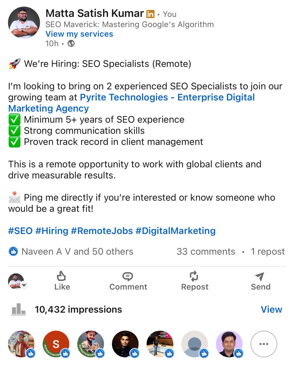 mattaskumar's tweet image. Over 200+ connection requests, 109 DMs and 10,000+ impressions in just 10 hours. The SEO job market is very hungry right now. #seo