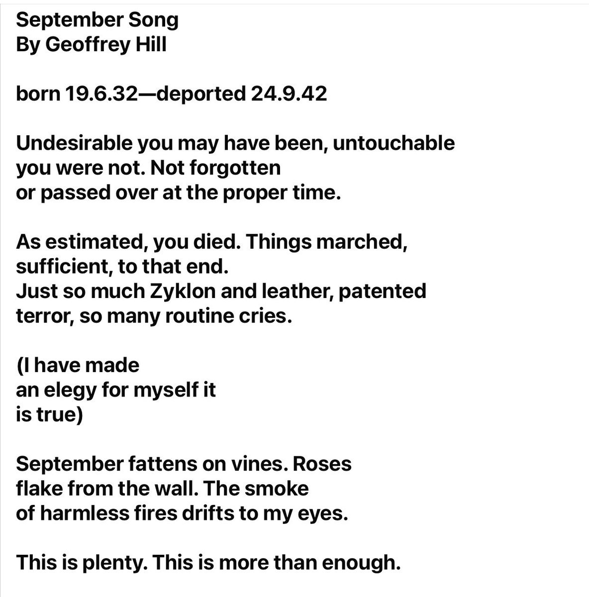 peterbirckhead's tweet photo. Geoffrey Hill - September Song https://t.co/Nx68BGiNPt