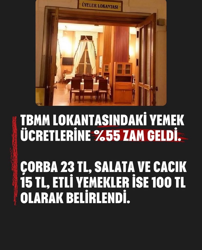 %55 zamla bile meclis lokantası hâlâ halkın cebinden ucuz. Bize gelince ‘kemer sıkın’, kendilerine gelince ‘bir tatlı daha alalım’. 🤬 #halebakarmısın