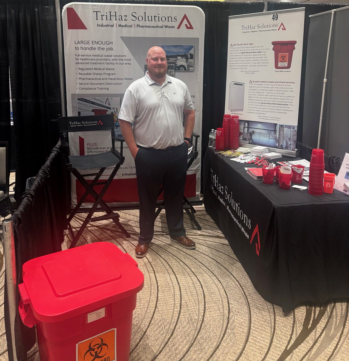 We were thrilled that Eric was able to stop by the Tennessee MGMA Fall Conference–our drivers work hard to meet customers' needs! It was great to connect with medical practice managers and share our commitment to deliver top-notch service in Tennessee. #trihazteam #medicalwaste