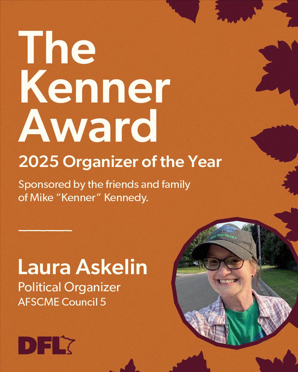 Congrats to Laura Askelin, winner of the first Mike “Kenner” Kennedy Organizer of the Year Award! With 25+ years of experience, Laura embodies the spirit that Kenner championed. Join us Sunday at the Farmer Labor Picnic to honor her. Tickets: dfl.org/picnic