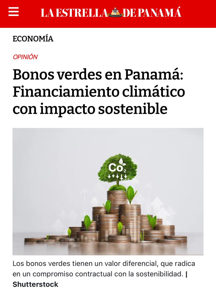Artículo para  @laestrellaonline de la Licda. Susana Vásquez  del Colegio de Economistas de Panamá. 

“Bonos verdes en Panamá: Financiamiento climático con impacto sostenible”.

Artículo completo en Link 👇
laestrella.com.pa/economia/gober…