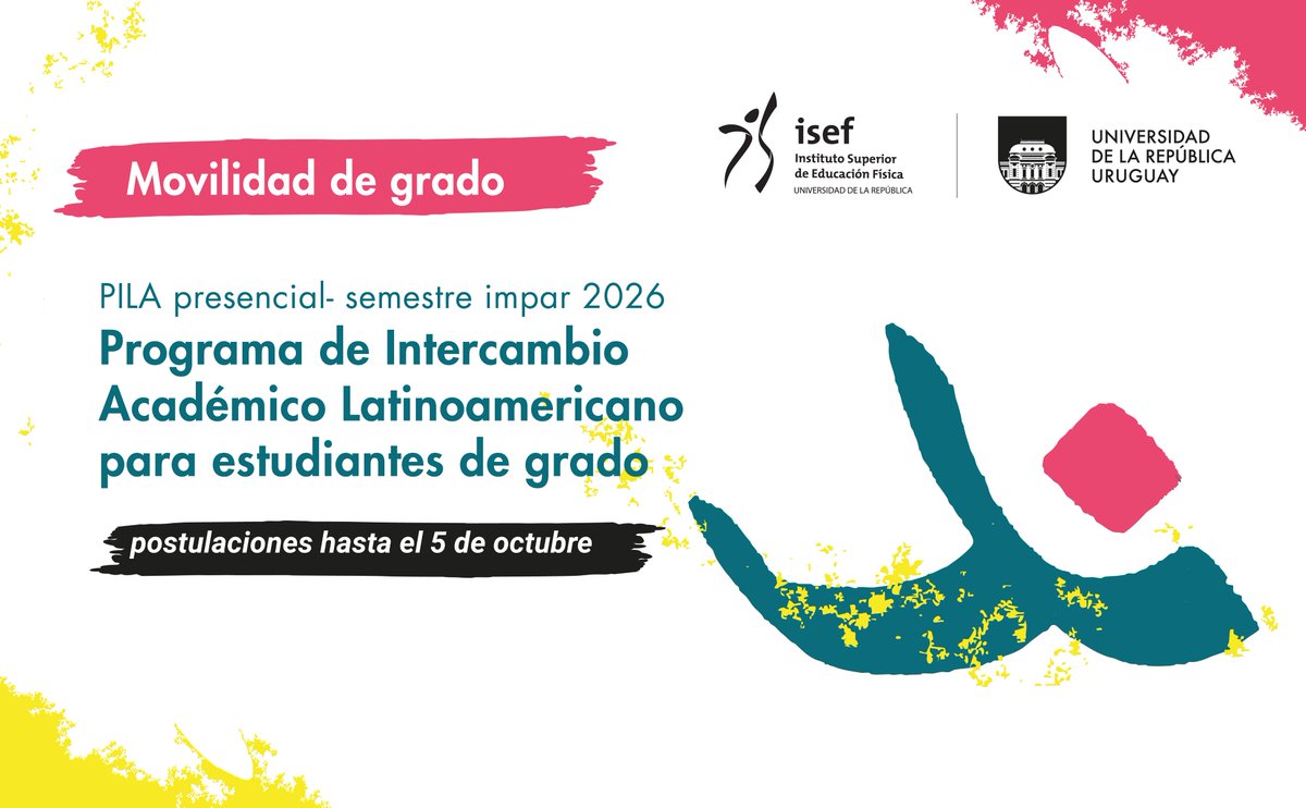 📌Programa de Intercambio Académico Latinoamericano -PILA presencial- convocatoria semestre impar 2026

Más información 👉 isef.udelar.edu.uy/noticias/progr…