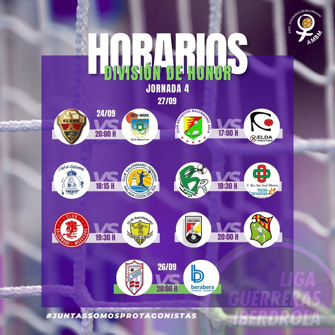 📅 DIVISIÓN DE HONOR 💚

💪🏽 Semana de liga!!

👉🏽 Os dejamos los horarios.

¡A disfrutar del mejor balonmano! 

💜 #JuntasSomosProtagonistas
