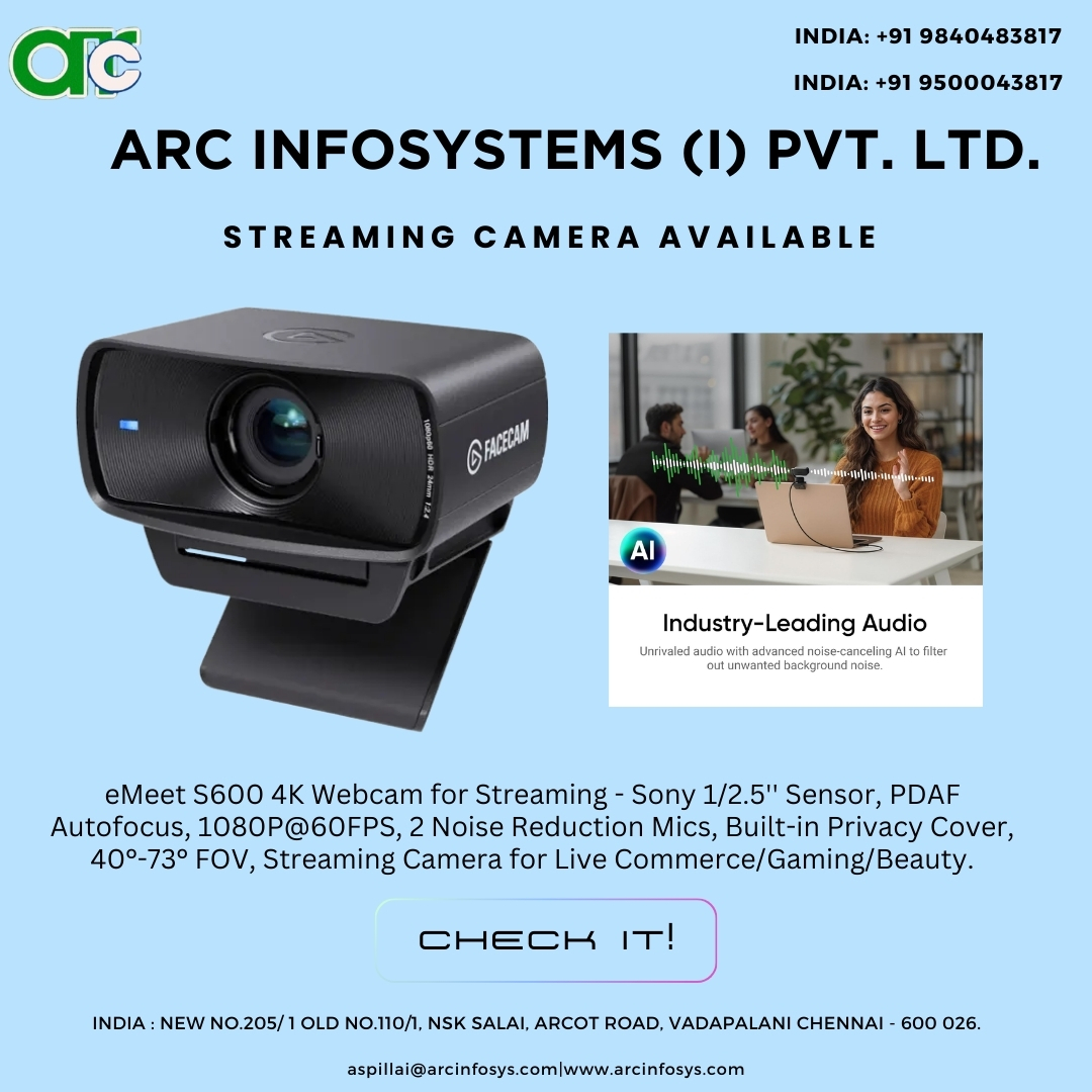 ArcInfosystems's tweet image. ARC Infosystems offers high-quality streaming cameras for professional live events, meetings, and online classes with crystal-clear output.

👉 WhatsApp: chat.whatsapp.com/LRUHP8nuRY1CHp…

🔗 LinkedIn: linkedin.com/company/arc-in…

#ARCInfosystems #StreamingCamera
