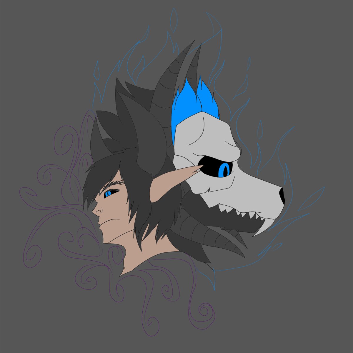 RuneBlackstone's tweet image. Just felt like posting an old picture I never finished. It's a WIP of my sona in both his more human form, and his more demon lord form. It was heavily inspired by the legend of zelda cover art for twilight princess.