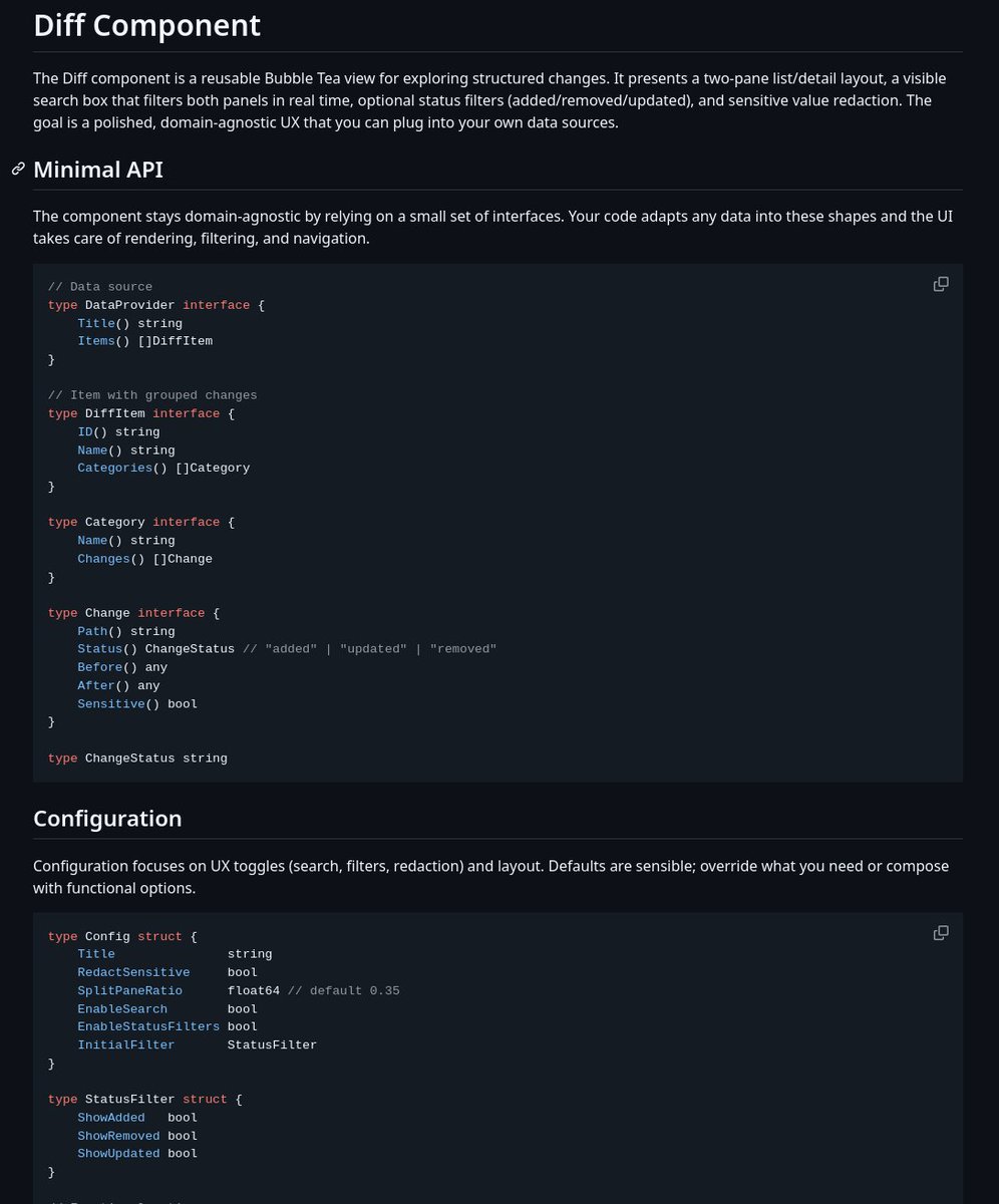 ProgramWithAi's tweet image. Another example of reusing vibe coded material. I vibed a little TUI to show terraform sensitive diffs (which is a pain to do with the terraform tool). I liked the diff view so much that I used gpt-5 to extract it as its own package, write doc, use those docs to then create…
