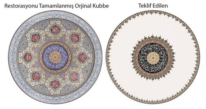 Camilerin harim kısmına girdiğimde en çok göğü seyreder gibi kubbeyi seyretmeyi severim. 

Dakikalarca motiflere, hat yazılara, stilize sembollere dalıp giderim. 

Sahi Selimiye Cami için teklif edilen sağdaki restorasyon sonrası derin boşlukta bellek nereye odaklanacak?
