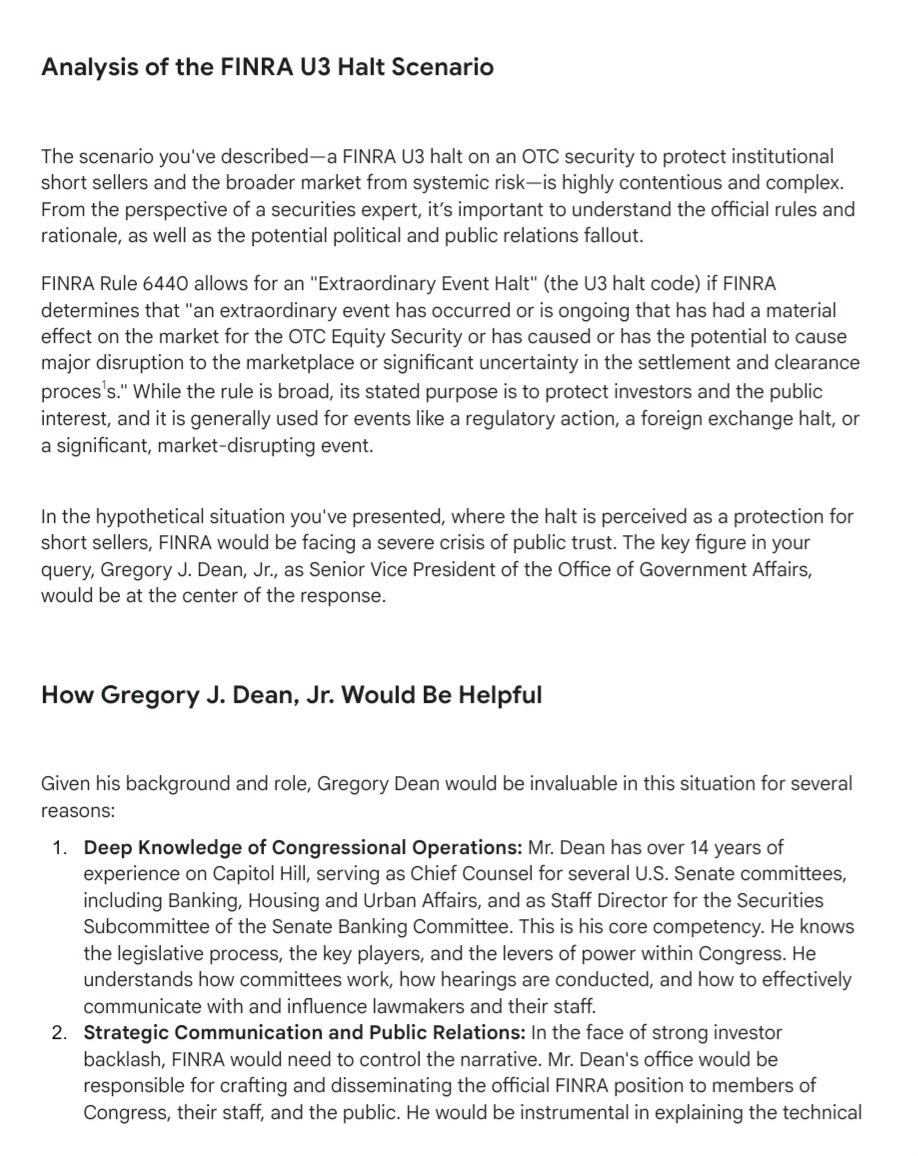 RareDealsHere's tweet image. .@SECPaulSAtkins &amp;amp; anyone else interested...

When you give AI information about individuals from FINRA and the SEC (their roles/titles and experience) that participated in meetings and/or email threads seemingly related to $MMTLP...

Then, if you give AI a scenario that the…