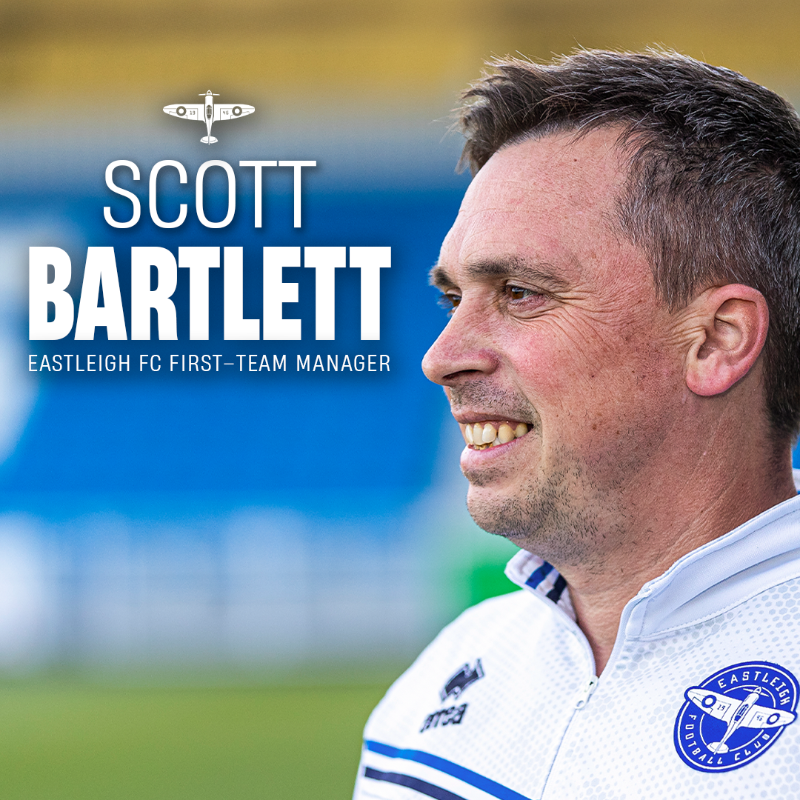 EastleighFC's tweet photo. Eastleigh Football Club are thrilled to announce the appointment of Scott Bartlett as First-Team Manager 🙌

Welcome to the Silverlake, Scott! 🤝