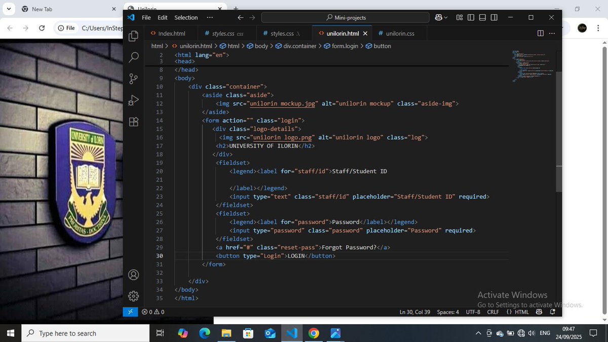 akanhotheDev's tweet image. Day 17 ๐ | Cloned my school login portal ๐๐ Practiced forms, inputs, buttons & styling with CSS. Feels great to build something that looks real! ๐ปโจ #CodeWithInStep #100DaysOfCode #Frontend @UnilorinNGR @Unilorincodl #WebDevelopment