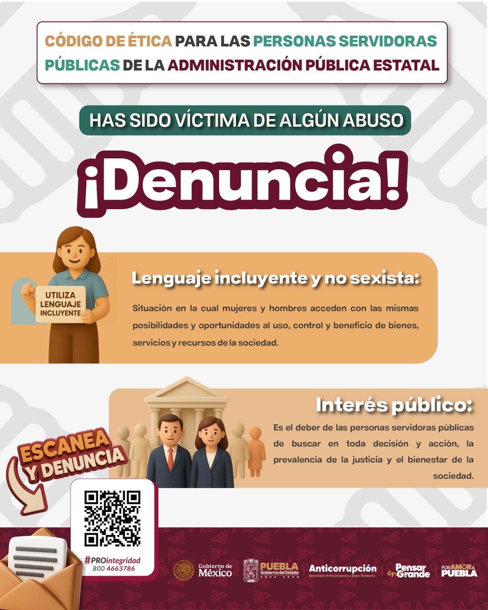 ¡Cero Tolerancia! 🚫

En el <a href="/Gob_Puebla/">Gobierno de Puebla</a>, tenemos el firme compromiso de brindarte seguridad y dignidad. Si sufres algún conflicto de interés, has sido victima de corrupción o discriminación, te ayudamos.

Denunciar es el primer paso para poner un erradicar estas prácticas.