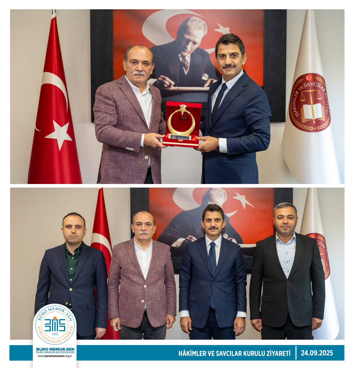 HÂKİMLER VE SAVCILAR KURULU'NA ZİYARET📍

Genel Başkanımız Yusuf Yazgan, Genel Başkan Yardımcılarımız Ahmet Kızıl ve Zekeriya Köftercioğlu ile birlikte Hâkimler ve Savcılar Kurulu (HSK) 1. Daire Başkanlığı'na seçilen Turan Kuloğlu'na “hayırlı olsun” ziyaretinde bulundu.