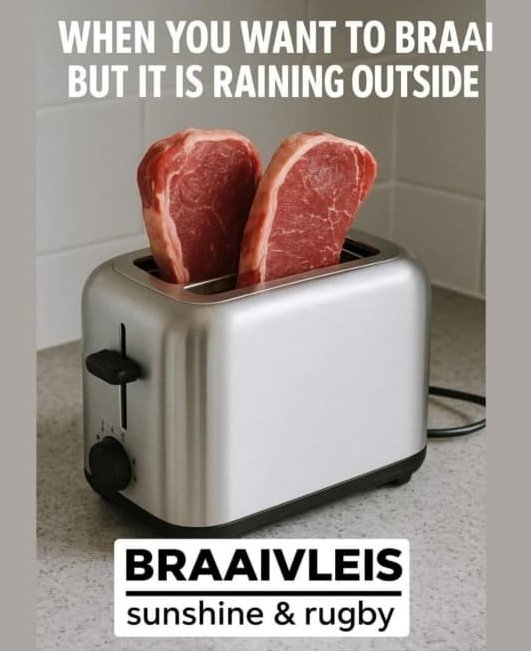 Braai is the South African version of BBQ (sort of, similar...kinda) 

Rain or sunshine WE BRAAI 🇿🇦