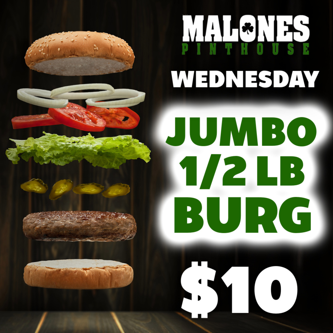 malonetyme's tweet image. Wednesdays = Burger Night at Malones! 🍔

🔥 JUMBO ½ lb homemade burger for $10
🍺 Miller Tallboy (MGD, Lite, High Life) for $6

Midweek cravings = solved.
📍 See you tonight at Malones!

#BurgerNight #BarrieEats #MidweekWin #DemandYourMalonesTyme