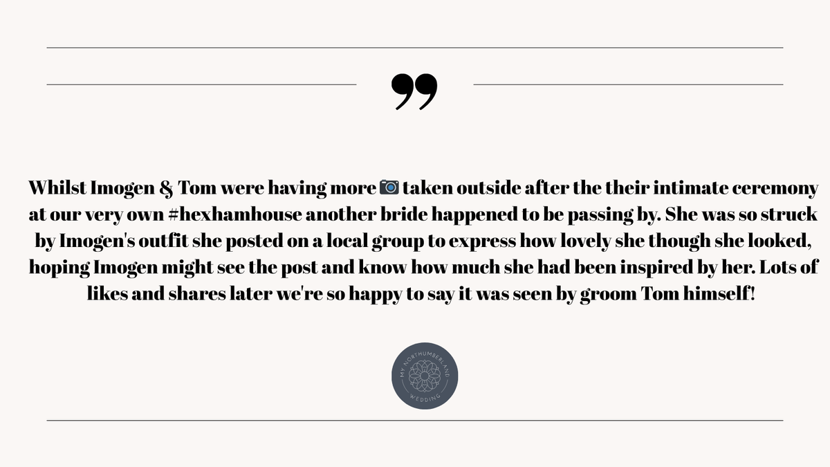 What a lovely story ( See pic for more) 😍Such kindness and positivity🥰 🤍
Inspired by our gorgeous venue?   Don't miss out on our special offer- last few days remaining!  📷 by the wonderful <a href="/EyeoftheTyne/">Eye of the Tyne</a>
#hexham #positivity #weddinginspo #kindness #goodnewstory #yourdayyourway