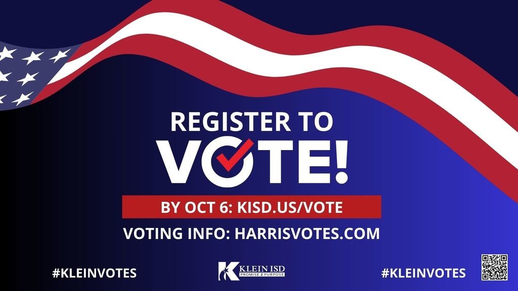 Hey, #KleinFamily, don’t miss your chance. The last day to register to vote is October 6, 2025. Visit: KISD.US/VOTE to register to vote today. 🇺🇸