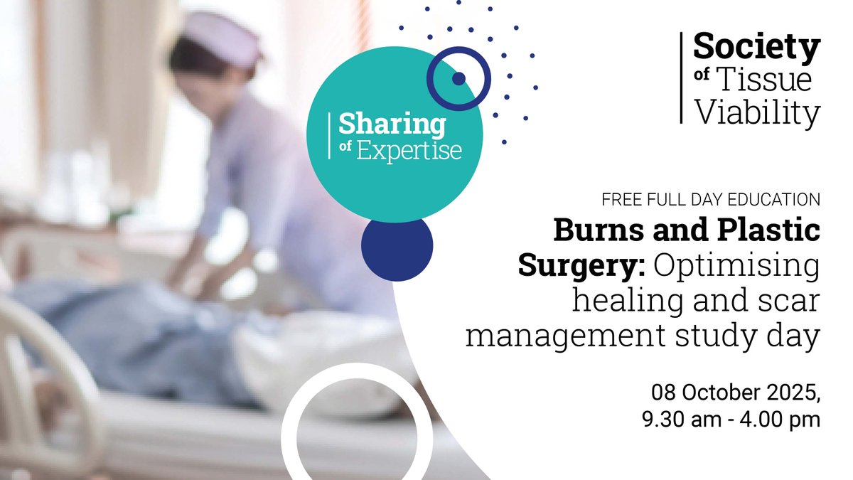 ⏳ Just 2 weeks to go!
Join the Society of Tissue Viability for a packed free virtual day of learning on:
🔥 Burn care
🧵 Scar management
🖐️ Hand trauma
🧠 Scalp wounds
🎓 CPD &amp; NMC revalidation included
🗓️ 8 Oct 2025 | 09:30–16:00
🎟️ Don’t miss out – societyoftissueviability.org/whats-on/burns…