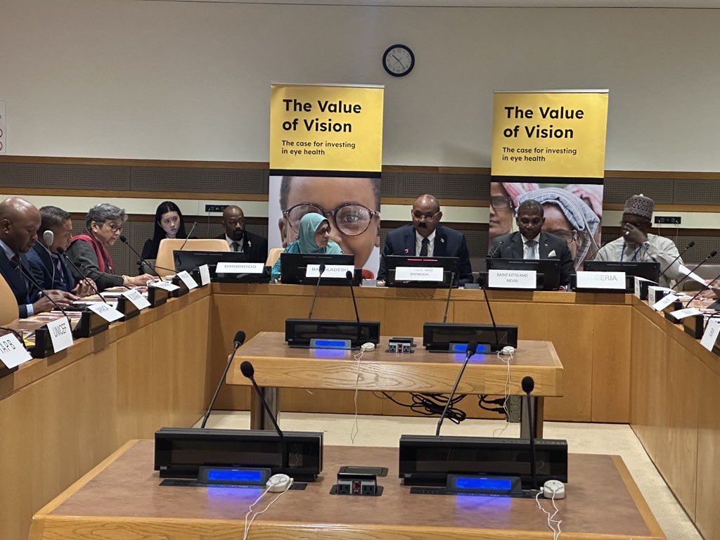 USGRabab_UN's tweet image. A pleasure to join PM @gastonbrowne 🇦🇬 &amp;amp; the #FriendsofVision in a discussion on investing in Vision. Eye health is central to achieving #SDGs, opening doors to learning, work &amp;amp; dignity esp in vulnerable countries. We must place it at the heart of dev &amp;amp; ensure #VisionForEveryone.
