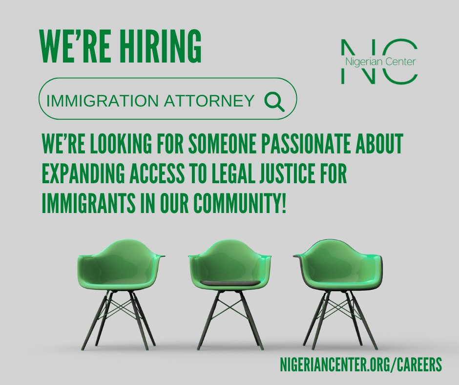 Are you a passionate advocate for immigrant justice?
📩 Apply now at nigeriancenter.org/careers or tag/share with someone who would be perfect for this role!

#BlackImmigrants #NonprofitJobs #SocialJusticeCareers #NigerianCenter #DCNonprofitJobs #NowHiring #JobOpening