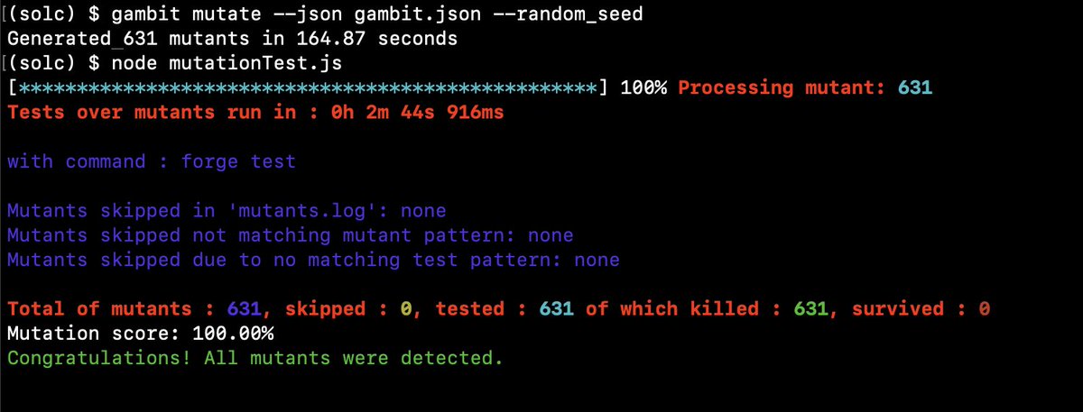 pavondunbar's tweet image. Not bad. I'm happy.
Thanks, @CertoraInc
Never Stop Learning.
#Gambit #MutationTesting #SmartContract #Web3 #Audit #Blockchain #Crypto