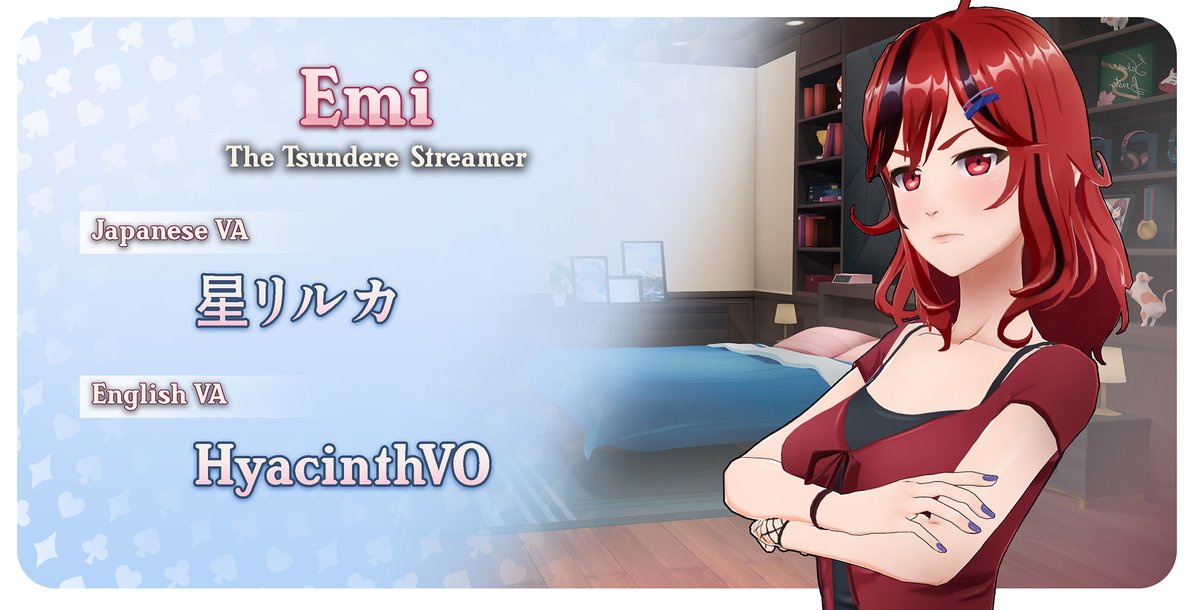 Meet Emi's Voice Actress 💙

♠︎ ⊹ ₊ Japanese VA ₊ ⊹ ♠︎ 《  星リルカ 》

♠︎ ⊹ ₊ English VA ₊ ⊹ ♠︎  《  <a href="/voiceofcin/">HyacinthVO🌙💜</a>  》

🛒Steam Page store.steampowered.com/app/3207780

#LoveMansion #戀愛莊園 #メゾン・ラブ #恋爱庄园 #메종러브