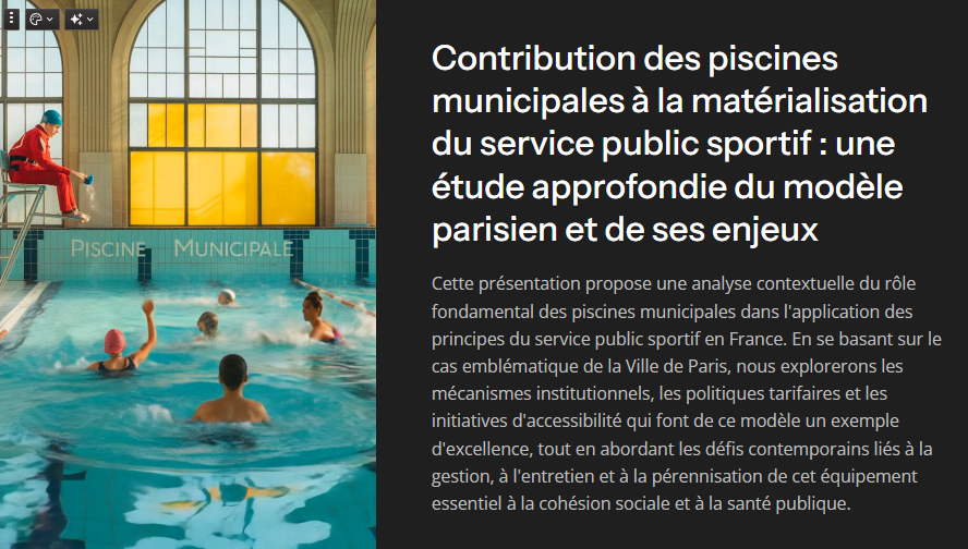 ▬ Un an avant les JO de Paris, une étude, ignorée par tous les médias, montrait l'état de vétusté dramatique des piscines municipales en France.

▬ Un an après les Jeux le parc des piscines françaises est au bord du gouffre.

▬ Comment faire : gamma.app/docs/Contribut…