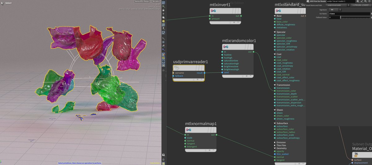 _pointindex's tweet image. probably a no brainer for most Karma users, but primvars are real MVP for me! So easy to get variations in your shader.