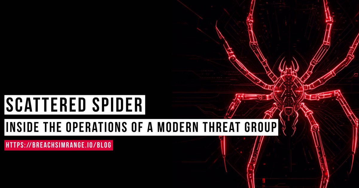 Here is a blog post on Scattered Spider, a top tier threat group behind attacks on MGM Resorts, Qantas and more. Known for social engineering, SIM swapping, MFA bypass, and ransomware.

Read blog post here: breachsimrange.io/blog/scattered…

#BreachSimRange