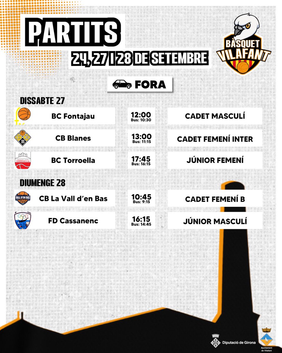 Bàsquet Vilafant (@basquetvilafant) on Twitter photo 📣 Els partits d'aquesta setmana del 24, 27 i 28 de setembre!
#totssomunequip #vilafanàticsdelbàsquet #vilafant @ajvilafant @rtlleidafcbq #esportsddgi 📣 Els partits d'aquesta setmana del 24, 27 i 28 de setembre!
#totssomunequip #vilafanàticsdelbàsquet #vilafant @ajvilafant @rtlleidafcbq #esportsddgi