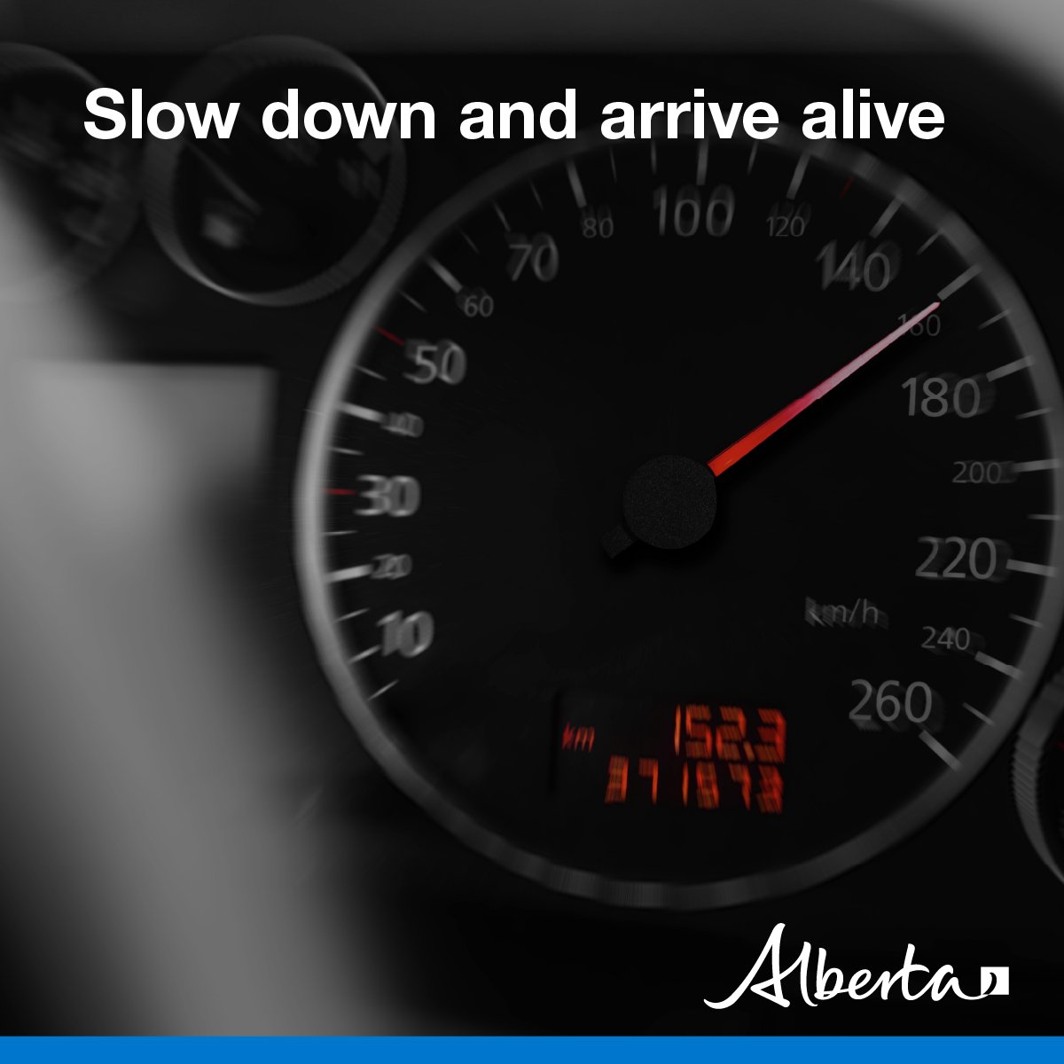 About one in four fatal collisions in Alberta involved a driver travelling at an unsafe speed.  
Please slow down and arrive alive. #ABRoads #RoadSafety #DriveSafe