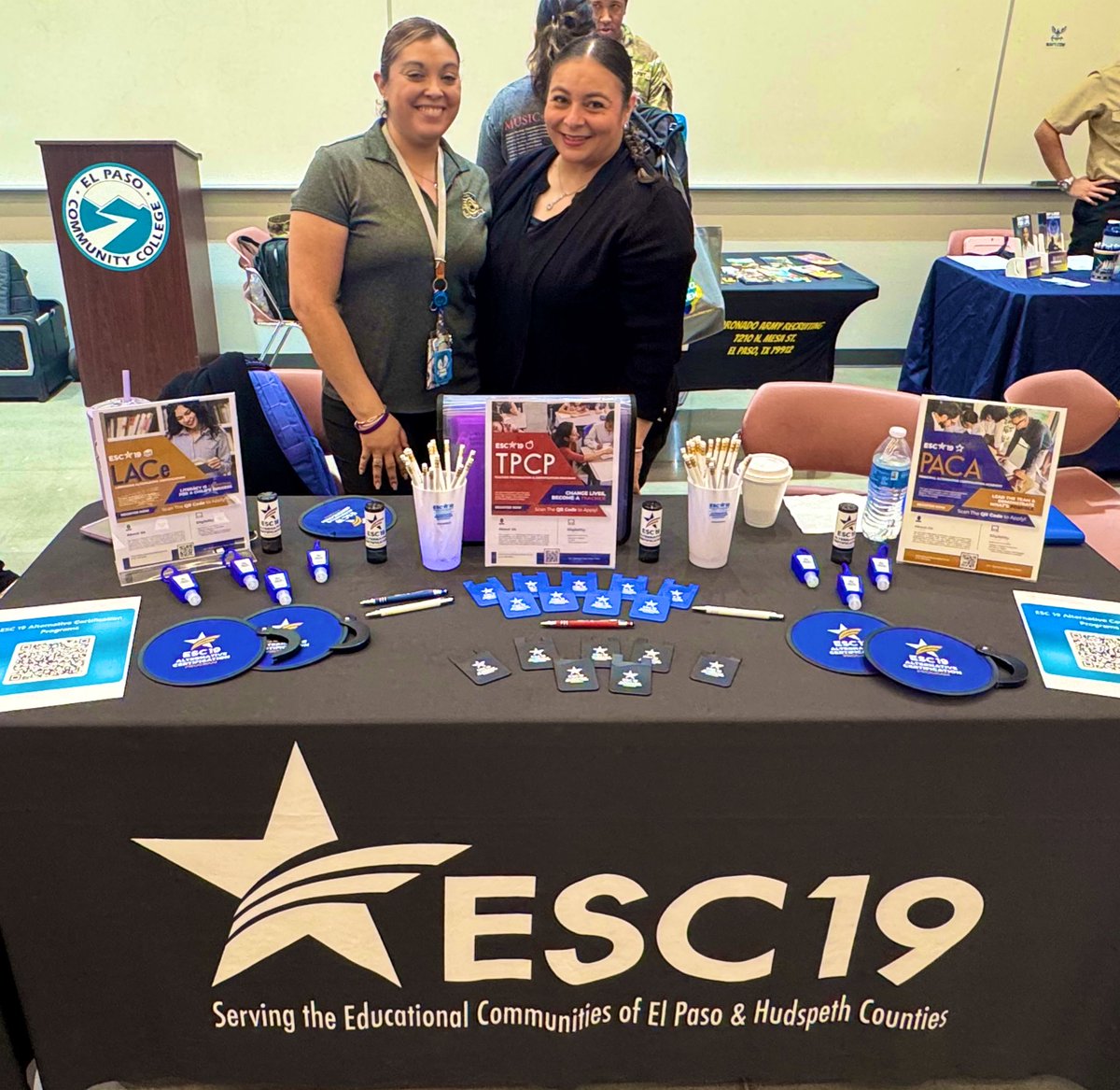 📣 Come visit us at the EPCC Job Fair to learn more about our Alternative Certification Programs ~ Teacher, Librarian, Principal. Program Specialists are here to guide you until 2:00 pm today. Learn more here: esc19.net. 
<a href="/ESCRegion19/">ESC-Region 19</a> <a href="/EPCCNews/">EPCC</a>