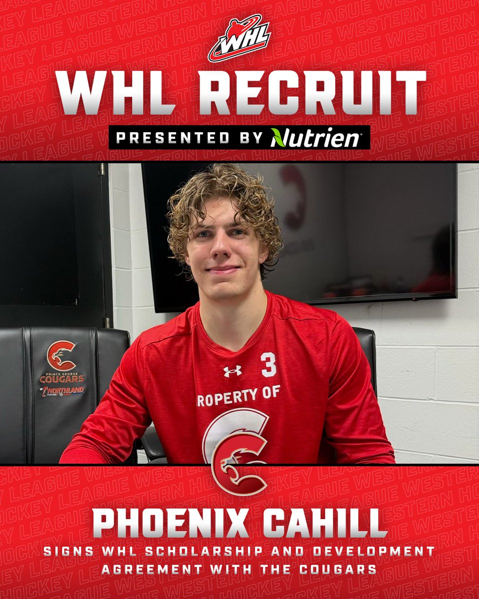 TheWHL's tweet photo. ICYMI: The @PGCougars announced they've signed 2008-born defenceman Phoenix Cahill to a WHL Scholarship and Development Agreement. 

Cahill, 17, was the 15th-overall pick during the 2023 WHL U.S. Priority Draft by the Cougars.

📝 | https://t.co/QGuMpSZydz https://t.co/CBygYjTq7D