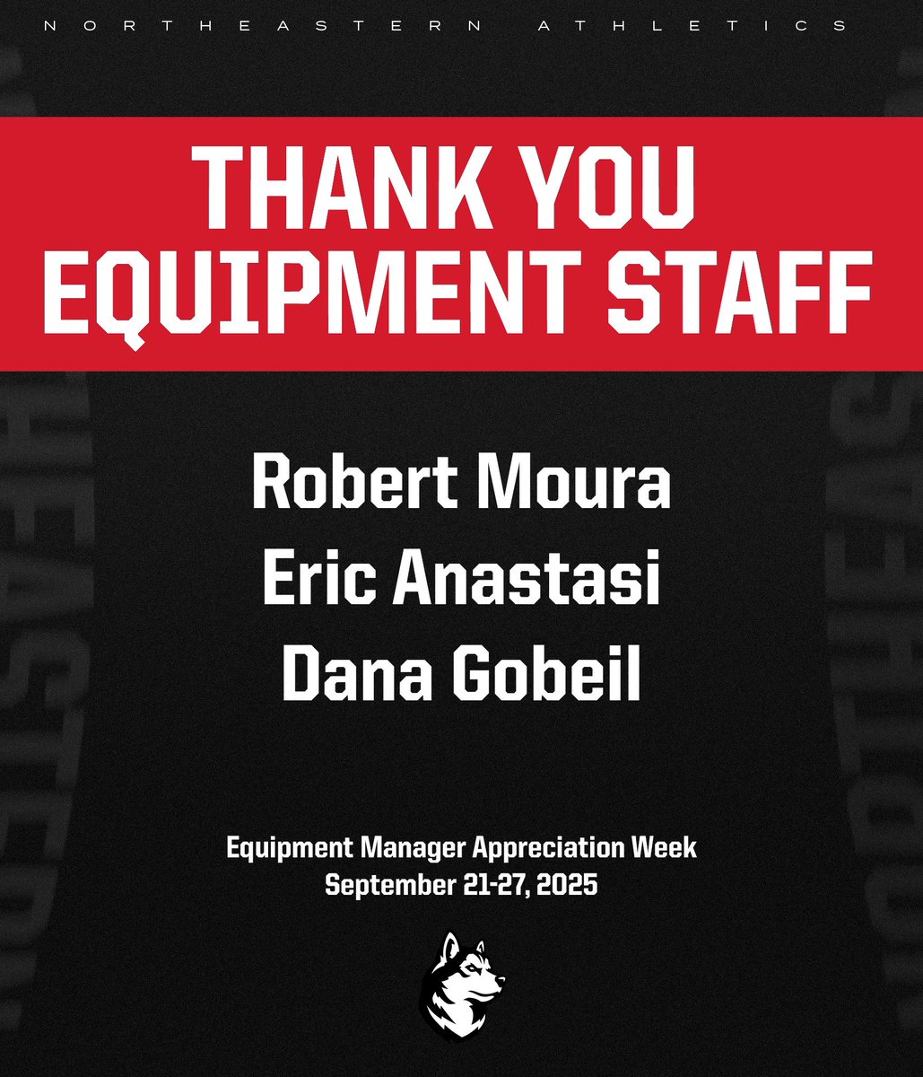 GoNUathletics's tweet image. The team behind the team!

Thanks to our equipment staff for all their hard work all year long! 

#EQWeek2025