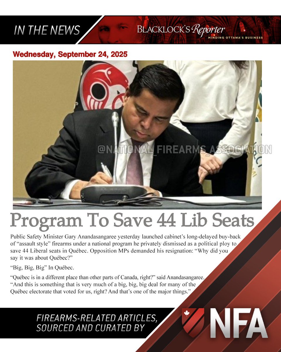 Canada's National Firearms Association (@canadasnfa) on Twitter photo Ah, There's the rub - for all to see.
This should INFURIATE lawful firearms owners: you and your property are nothing more than pawns in a Liberal political game with Quรฉbec.
๐๐ซ๐จ๐ ๐ซ๐๐ฆ ๐๐จ ๐๐๐ฏ๐ ๐๐ ๐๐ข๐ ๐๐๐๐ญ๐ฌ
๐ต๐๐๐๐๐๐๐๐'๐ ๐
๐๐๐๐๐ก๐๐ Ah, There's the rub - for all to see.
This should INFURIATE lawful firearms owners: you and your property are nothing more than pawns in a Liberal political game with Quรฉbec.
๐๐ซ๐จ๐ ๐ซ๐๐ฆ ๐๐จ ๐๐๐ฏ๐ ๐๐ ๐๐ข๐ ๐๐๐๐ญ๐ฌ
๐ต๐๐๐๐๐๐๐๐'๐ ๐
๐๐๐๐๐ก๐๐