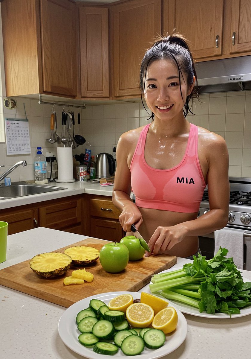 RisaNakajima859's tweet photo. Blades sharp, body sharper 💋 #KitchenTease #HealthyAndHot #FreshFruitMood #WorkoutGlow #PinkEnergy https://t.co/9y1aRxoaZp