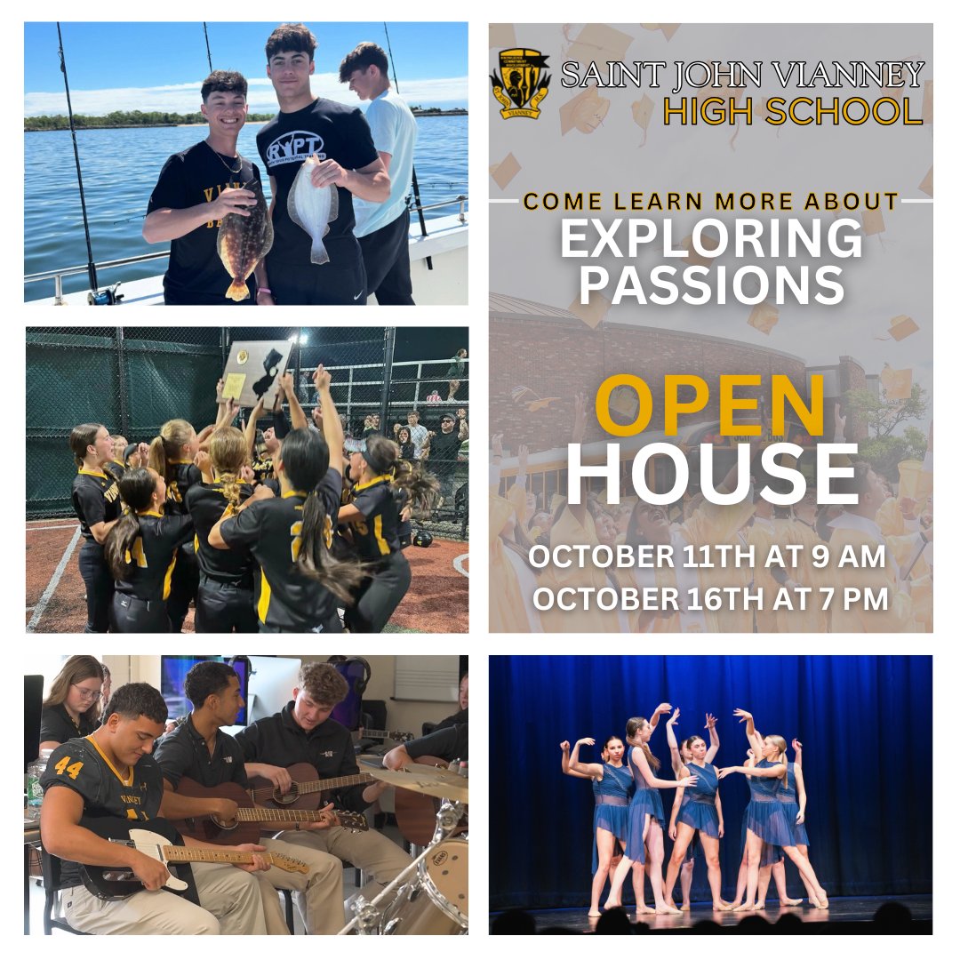 Unlock your child’s potential at Saint John Vianney High School! Join us for our Open Houses on October 11th and 16th to see how we empower students to explore their passions—whether it’s on the field, on stage, or through our 35+ clubs and activities. 

Register at link in bio.