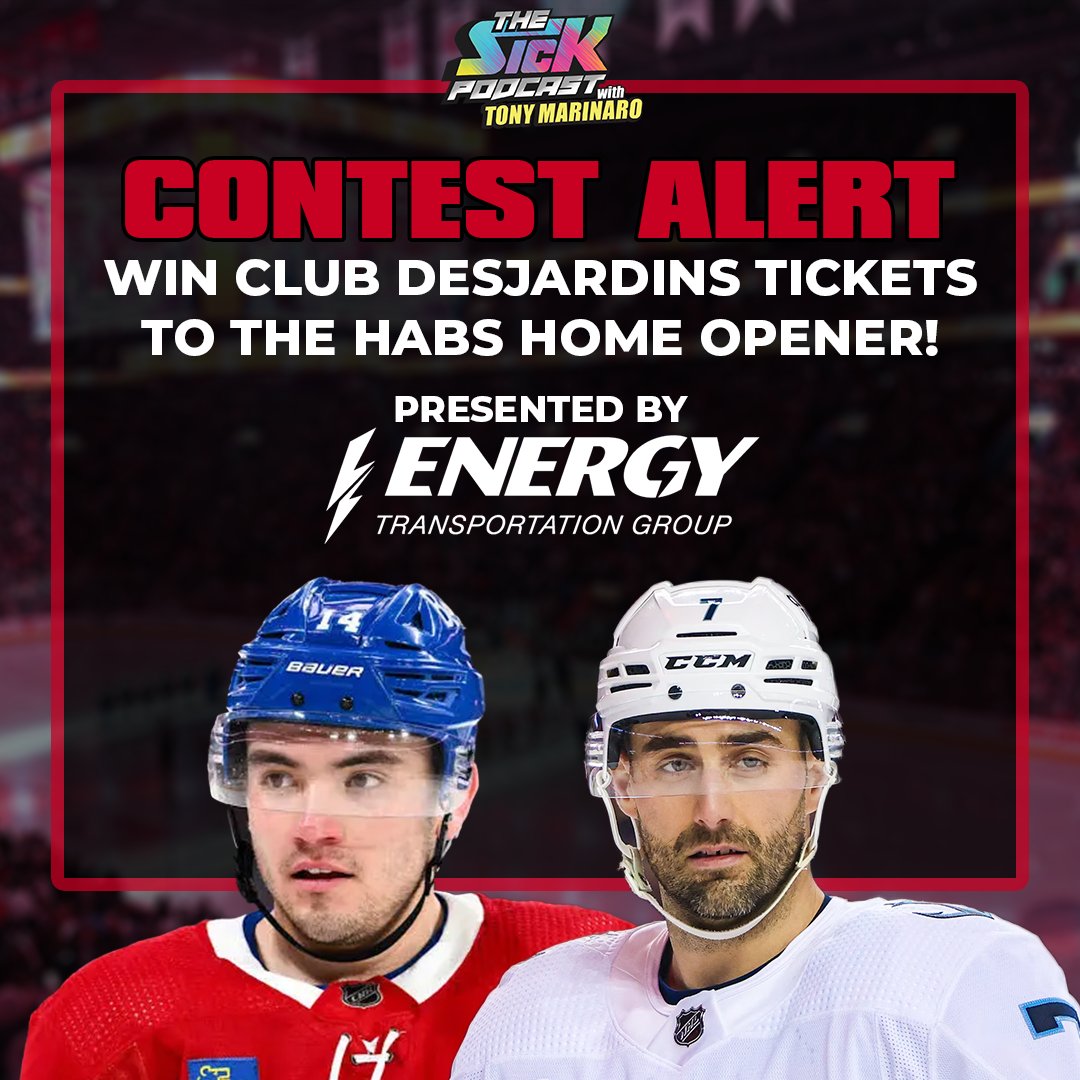 We’re giving away 2 Club Desjardins tickets to see the Habs take on the Seattle Kraken on October 14th, 2025 at the Bell Centre!

HOW TO ENTER:
✅ Become a NEW shipping partner with ENERGY 
✅ Book at least one shipment
✅ Retweet

Email: SICK@SHIPENERGY.COM

<a href="/TonyMarinaro/">Tony Marinaro</a>