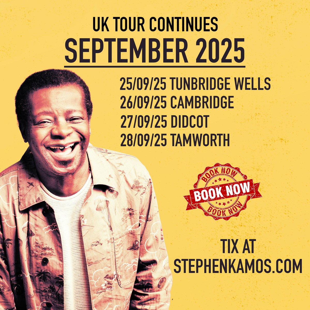 Bound & Gagged Comedy (@bound_andgagged) on Twitter photo Stephen K Amos' Now We're Talking tour is in full swing!
Check out his remaining dates for September below 👇
Book tickets here: boundandgaggedcomedy.com/bandg-tour-now…
“You’ll laugh until you actually cry” ⭐️⭐️⭐️⭐️⭐️
Sunday Express Stephen K Amos' Now We're Talking tour is in full swing!
Check out his remaining dates for September below 👇
Book tickets here: boundandgaggedcomedy.com/bandg-tour-now…
“You’ll laugh until you actually cry” ⭐️⭐️⭐️⭐️⭐️
Sunday Express
