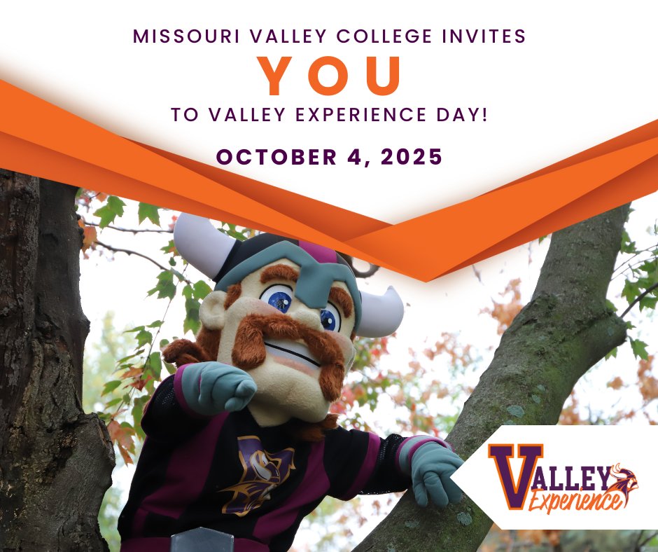 Discover life as a Valley Viking! Explore academics, student clubs, and our beautiful campus. 
Join us Oct. 4, 2025 • 9 AM • Malcolm Center for Student Life.

Register Here: go.moval.edu/valleyexperien…

#MissouriValleyCollege #FamilyWeekend