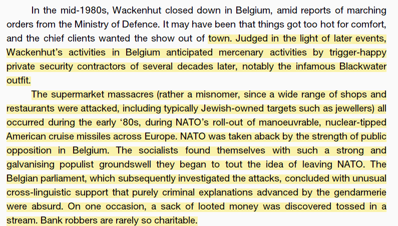 toxictiramisu's tweet photo. The US-based Wackenhut Corporation functioned as a Gladio mercenary force, conducting state-sponsored terror including bombing the Brussels synagogue it was assigned to protect. With direct Fort Bragg special forces support, they dismantled &amp; eliminated NATO opposition in Belgium https://t.co/4K9Q86D5LN