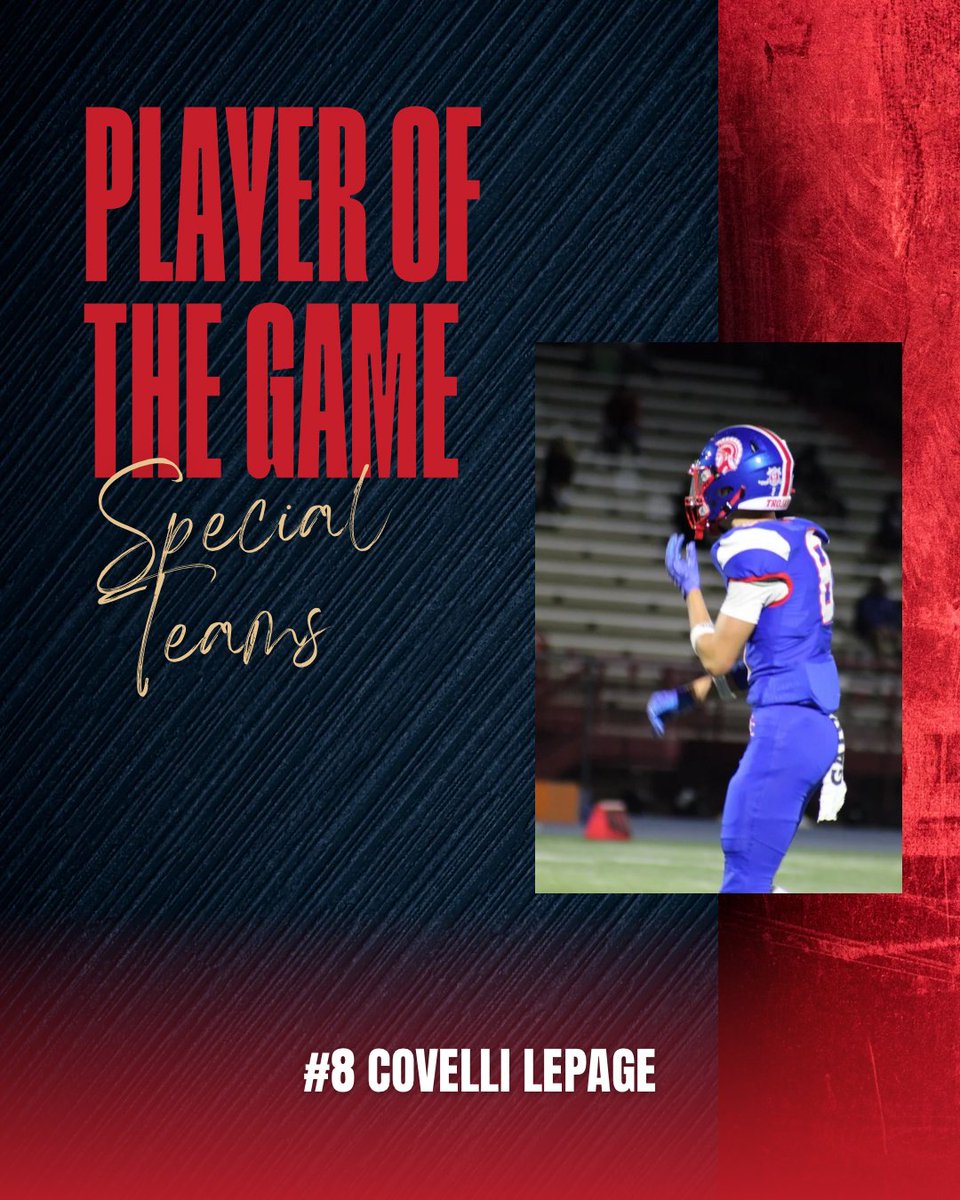 Players of the Game from September 19th: 
•
•
Special Teams - Covelli LePage #8
Defense - Tristan Petruna #33
Offense - Braydon Pond #3