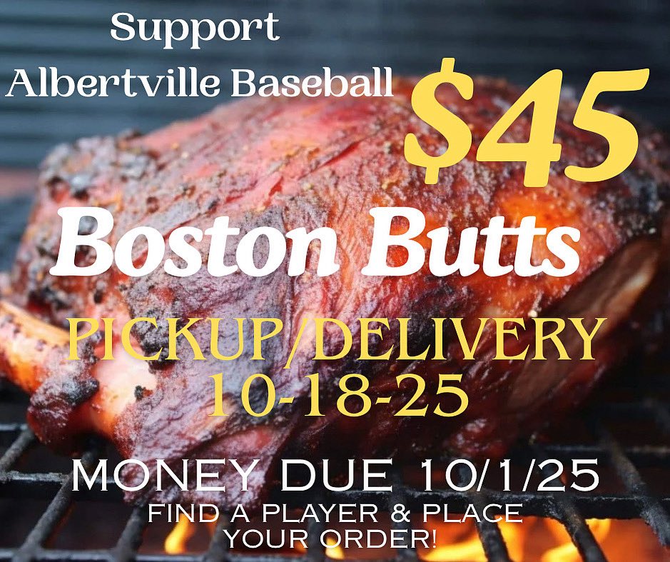 Don’t forget to get that order placed!! Deadline to turn in money is 10/1/25!! Ready to eat and delicious!! Pickup at AHS baseball field or make arrangements with a player for delivery.